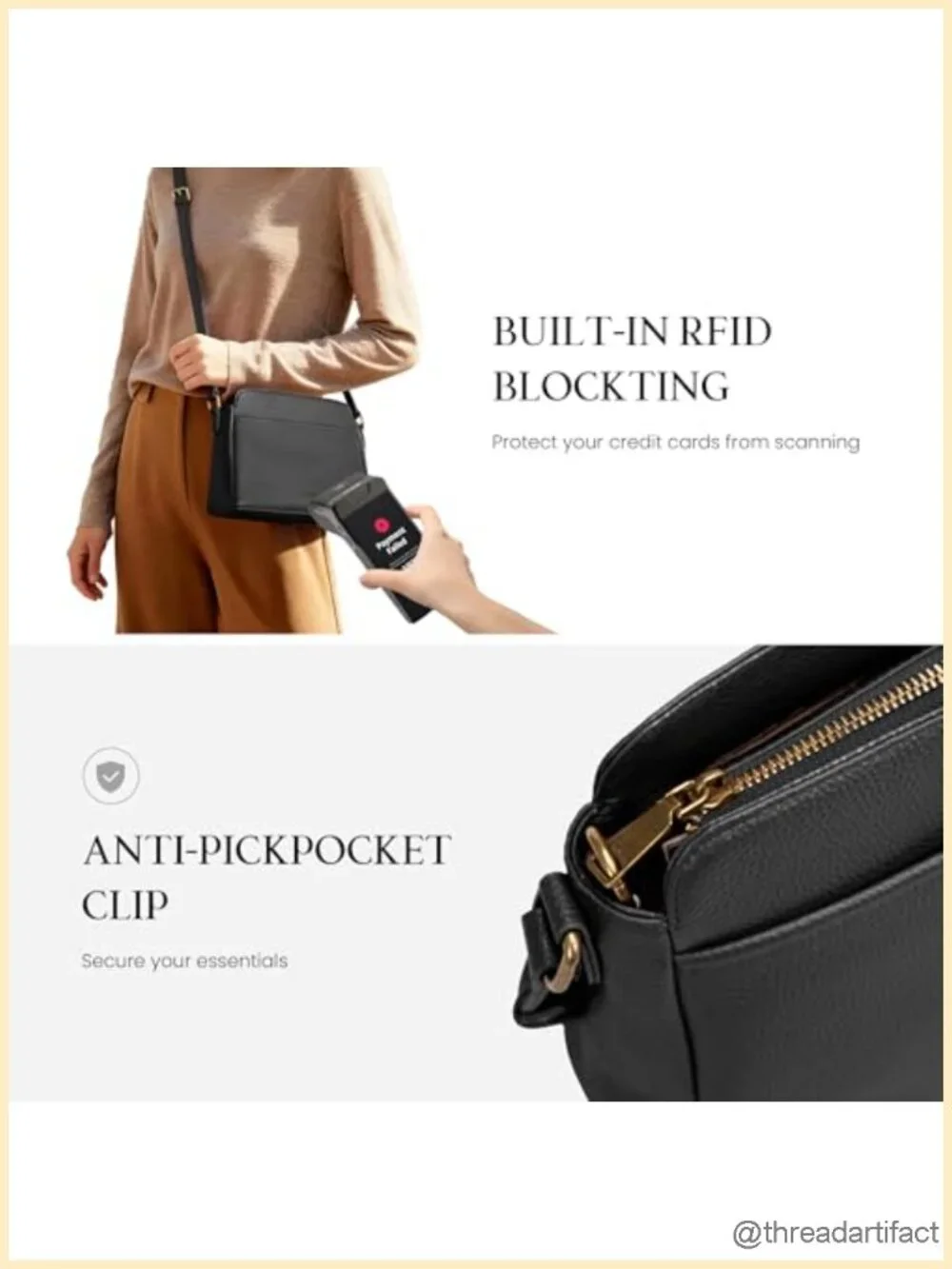 Genuine Leather Anti-theft Crossbody Bag with RFID Card Slots